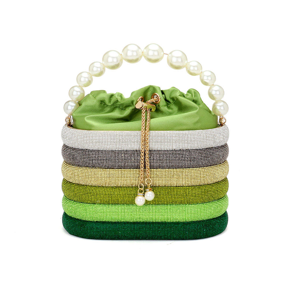 Madeline Love Green Bling Pearl Top Handle Drawstring Box Crossbody Bag - Bags & Wallets - desc