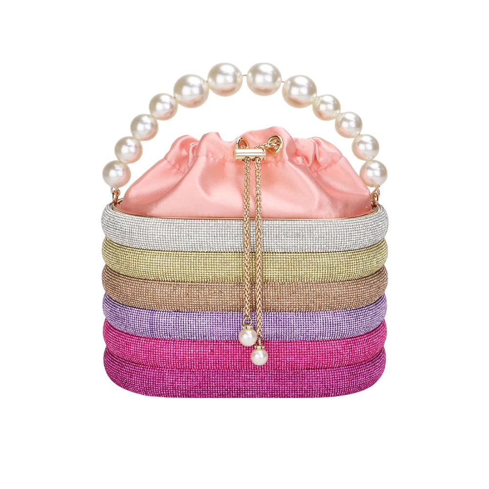 Madeline Love Pink Bling Pearl Top Handle Drawstring Box Crossbody Bag - Bags & Wallets - desc