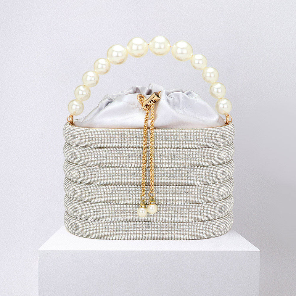Madeline Love Silver Bling Pearl Top Handle Drawstring Box Crossbody Bag - Bags & Wallets