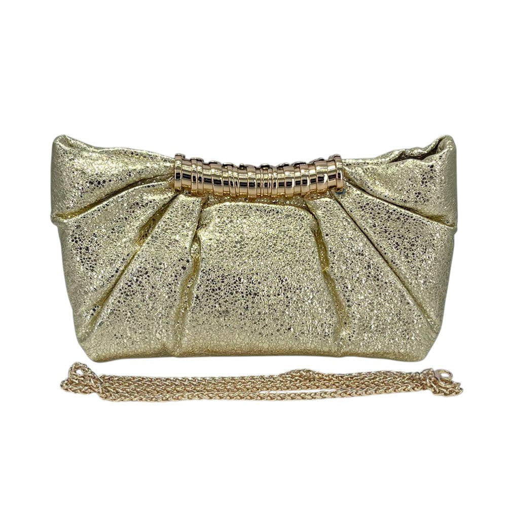 Madeline Love Gold Pleated Metallic Sparkle Evening Clutch Crossbody Bag - Bags & Wallets - extra