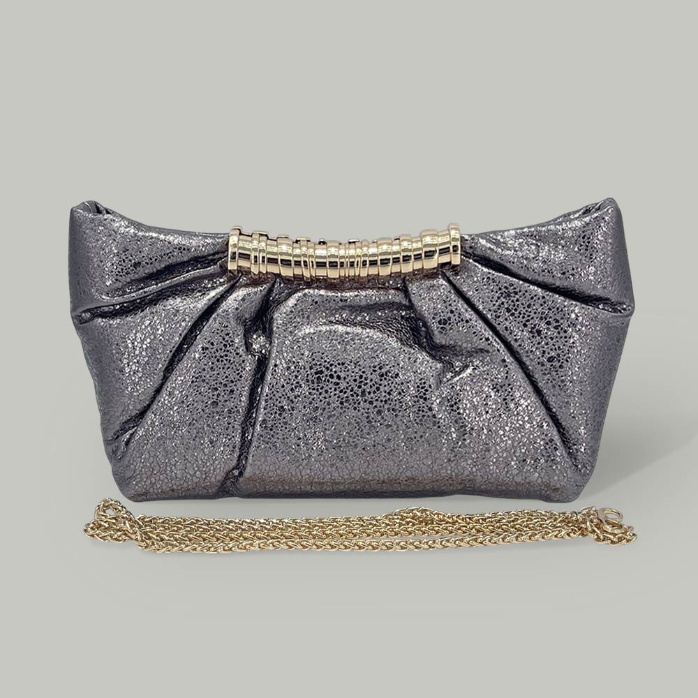 Madeline Love Gray Pleated Metallic Sparkle Evening Clutch Crossbody Bag - Bags & Wallets