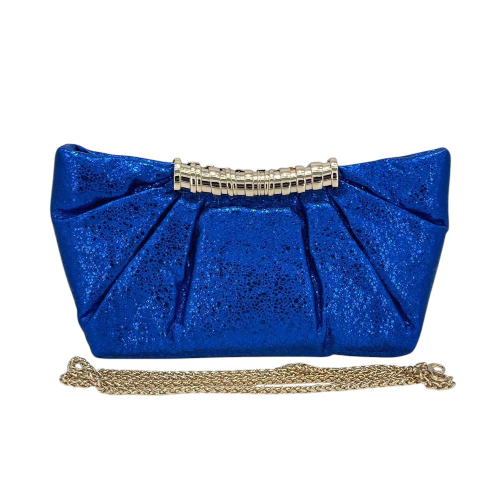 Madeline Love Royal Blue Pleated Metallic Sparkle Evening Clutch Crossbody Bag - Bags & Wallets - extra