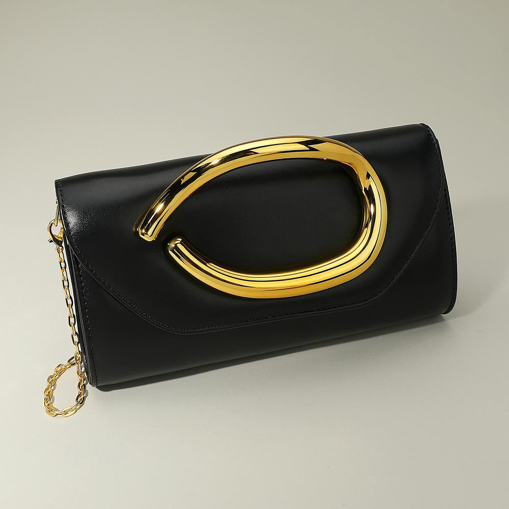 Madeline Love Black Bold Hardware Accent Faux Leather Evening Clutch Bag Crossbody Bag - Bags & Wallets