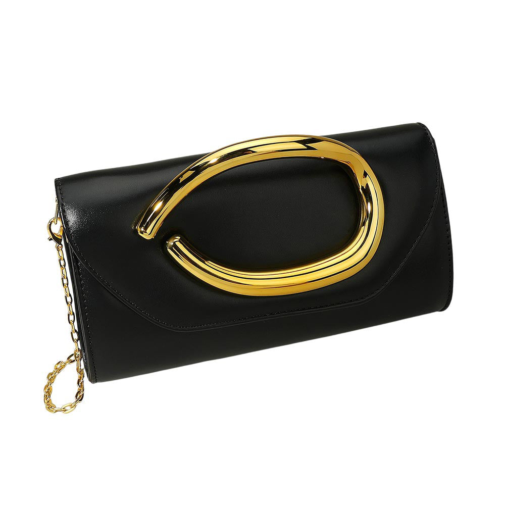Madeline Love Black Bold Hardware Accent Faux Leather Evening Clutch Bag Crossbody Bag - Bags & Wallets - desc