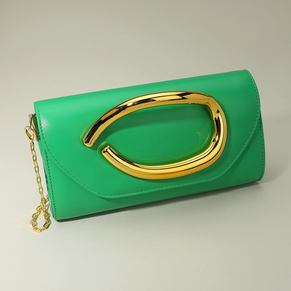 Madeline Love Green Bold Hardware Accent Faux Leather Evening Clutch Bag Crossbody Bag - Bags & Wallets