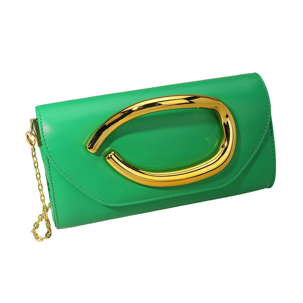 Madeline Love Green Bold Hardware Accent Faux Leather Evening Clutch Bag Crossbody Bag - Bags & Wallets - desc