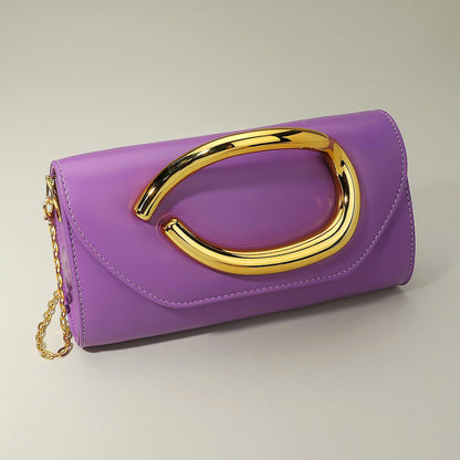 Madeline Love Purple Bold Hardware Accent Faux Leather Evening Clutch Bag Crossbody Bag - Bags & Wallets
