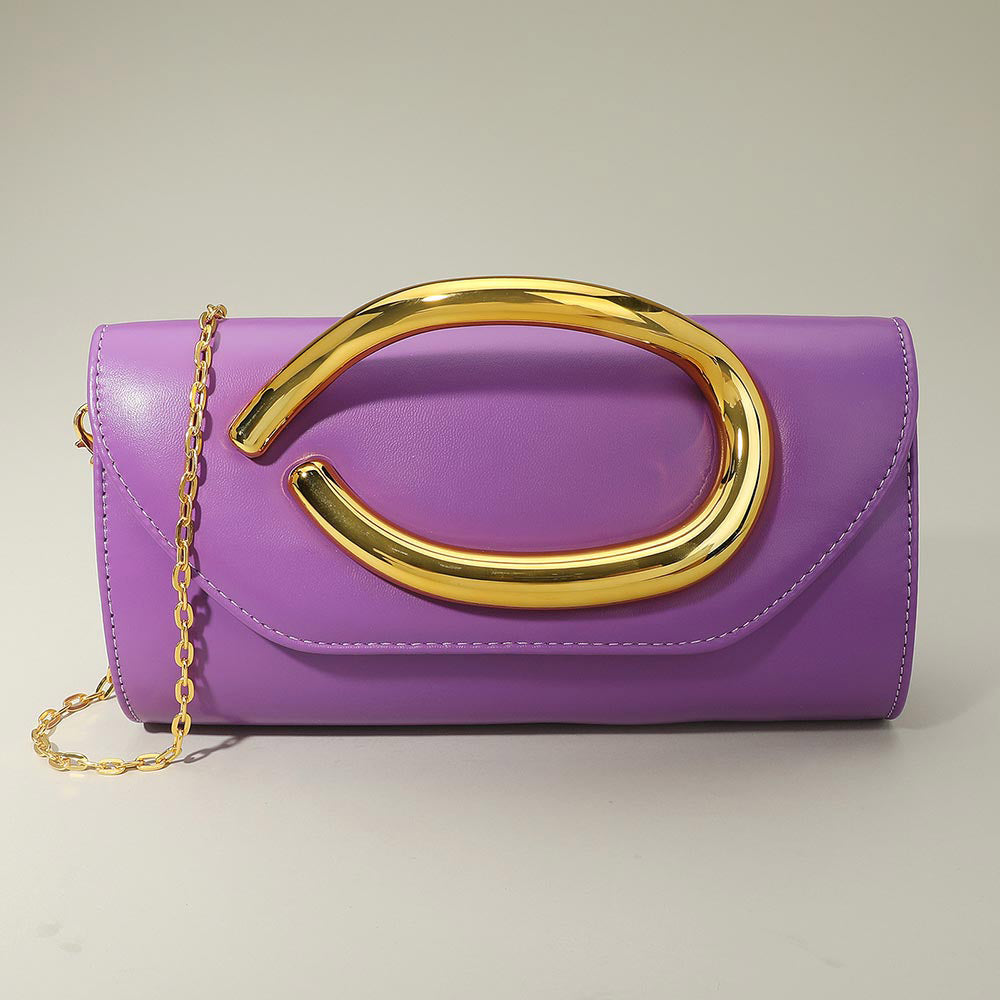Madeline Love Purple Bold Hardware Accent Faux Leather Evening Clutch Bag Crossbody Bag - Bags & Wallets - desc