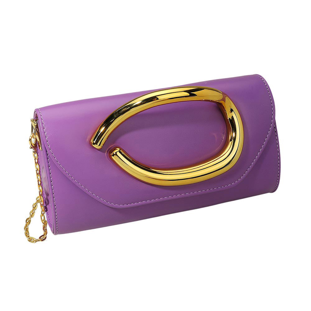 Madeline Love Purple Bold Hardware Accent Faux Leather Evening Clutch Bag Crossbody Bag - Bags & Wallets - extra