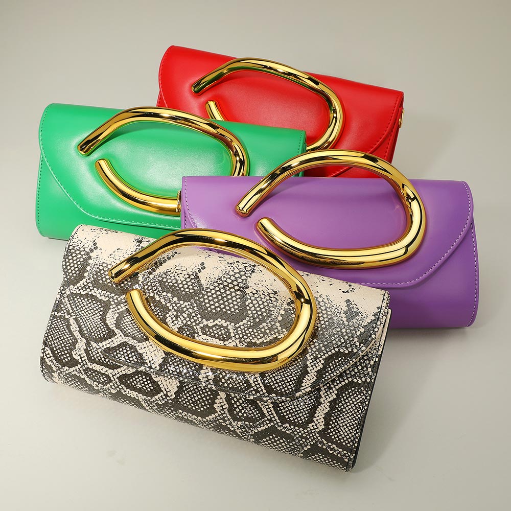Madeline Love Purple Bold Hardware Accent Faux Leather Evening Clutch Bag Crossbody Bag - Bags & Wallets - extra