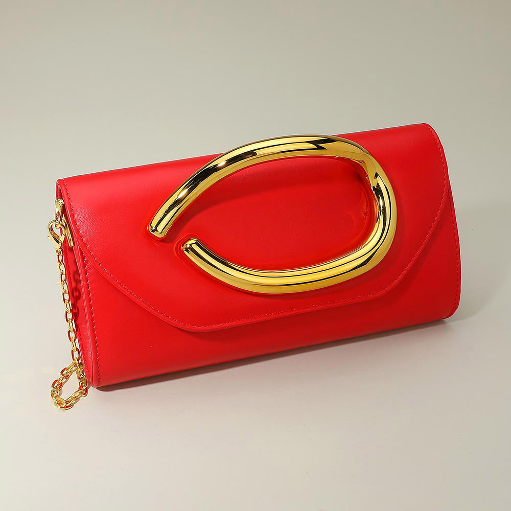 Madeline Love Red Bold Hardware Accent Faux Leather Evening Clutch Bag Crossbody Bag - Bags & Wallets