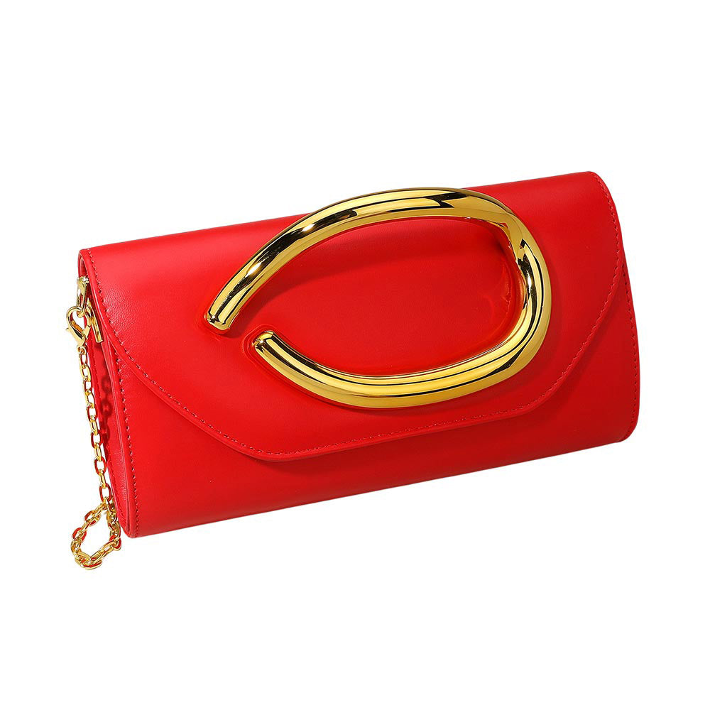 Madeline Love Red Bold Hardware Accent Faux Leather Evening Clutch Bag Crossbody Bag - Bags & Wallets - extra