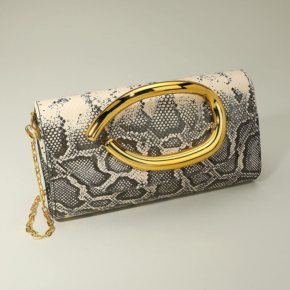 Madeline Love Khaki, Snake Bold Hardware Accent Snake Pattern Faux Leather Evening Clutch Bag Crossbody Bag - Bags & Wallets