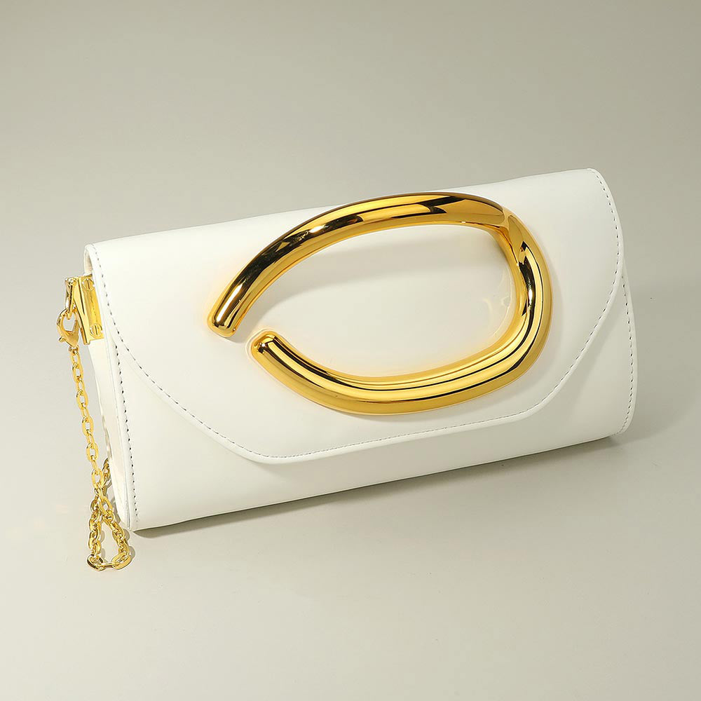 Madeline Love White Bold Hardware Accent Faux Leather Evening Clutch Bag Crossbody Bag - Bags & Wallets
