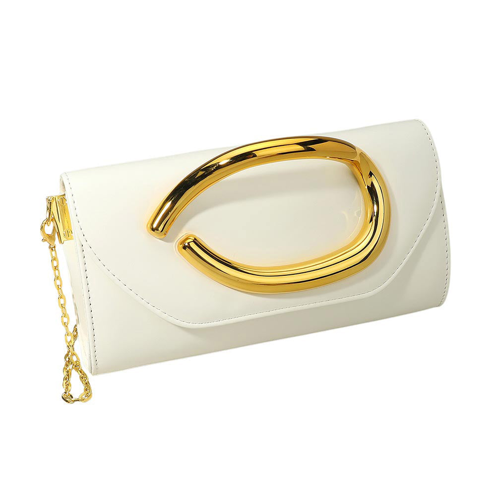 Madeline Love White Bold Hardware Accent Faux Leather Evening Clutch Bag Crossbody Bag - Bags & Wallets - desc