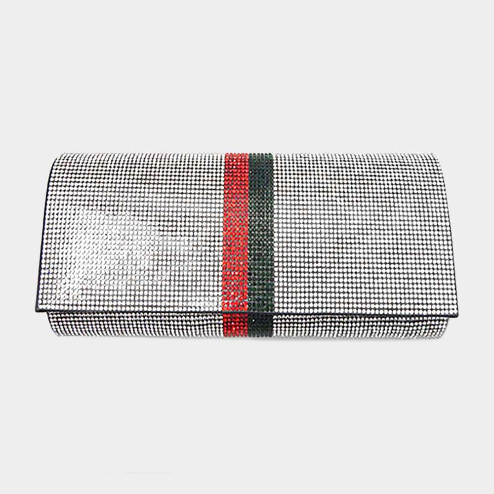 Madeline Love Silver Color Block Bling Evening Clutch Crossbody Bag - Bags & Wallets