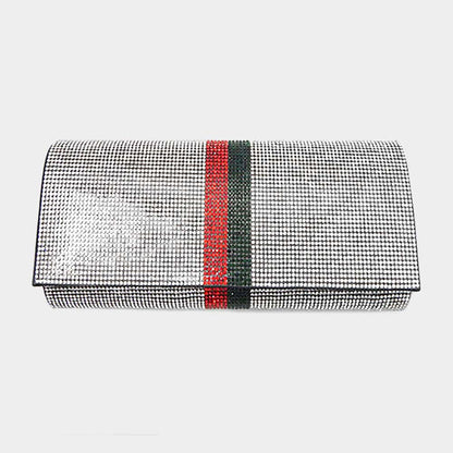 Madeline Love Silver Color Block Bling Evening Clutch Crossbody Bag - Bags & Wallets