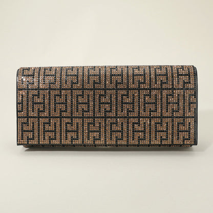 Madeline Love Black, Gold Greek Pattern Bling Evening Clutch Crossbody Bag - Bags & Wallets