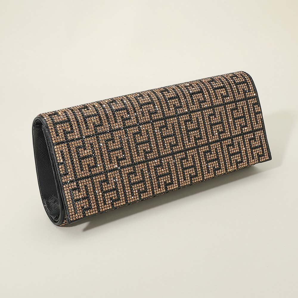 Madeline Love Black, Gold Greek Pattern Bling Evening Clutch Crossbody Bag - Bags & Wallets - desc