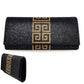 Madeline Love Jet Black Greek Pattern Bling Evening Clutch Crossbody Bag - Bags & Wallets - desc