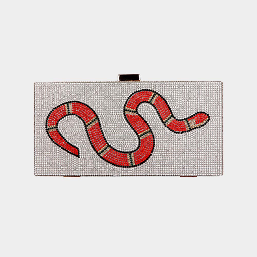 Madeline Love Silver Bling Snake Rectangle Evening Clutch / Crossbody Bag - Bags & Wallets