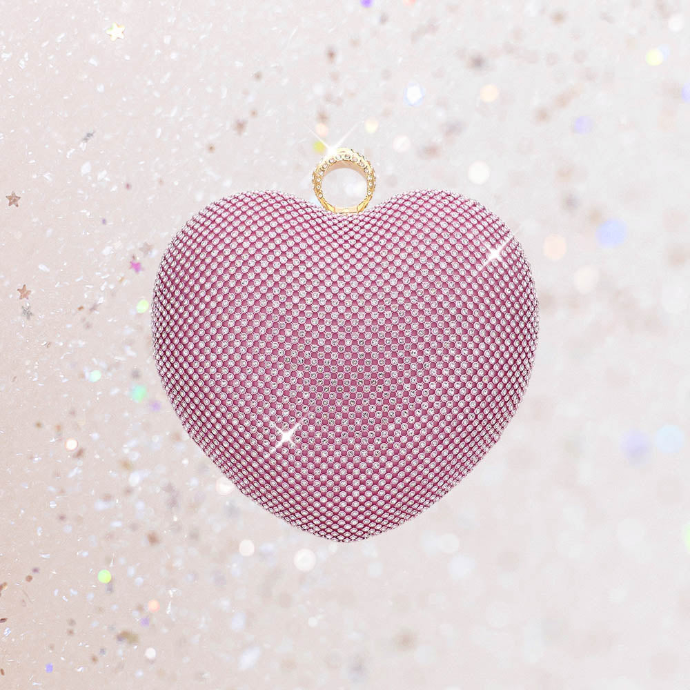 Madeline Love Pink Rhinestone Embellished Heart Evening Clutch Crossbody Bag - Bags & Wallets