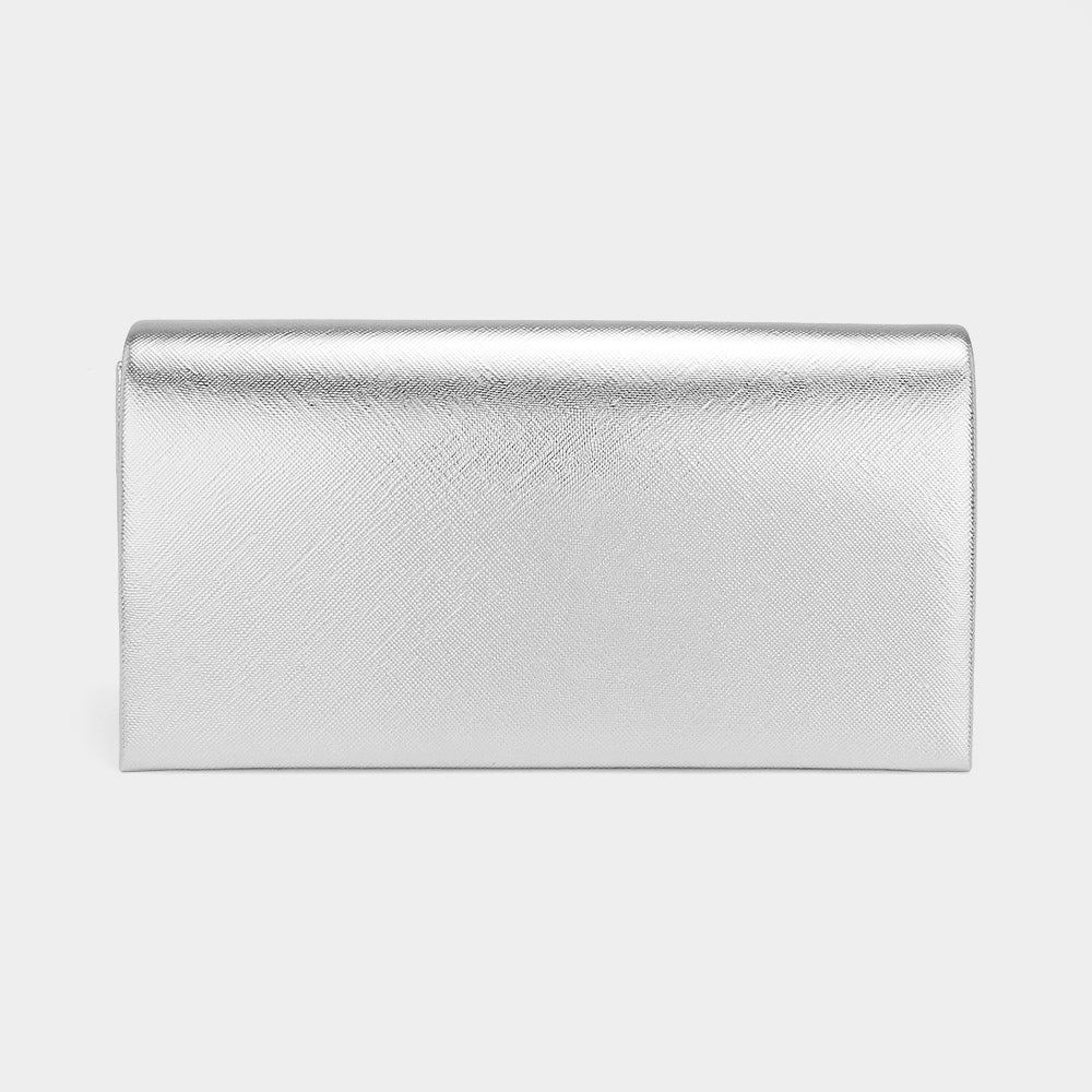 Madeline Love Silver Metallic Clutch Bag / Crossbody Bag - Bags & Wallets