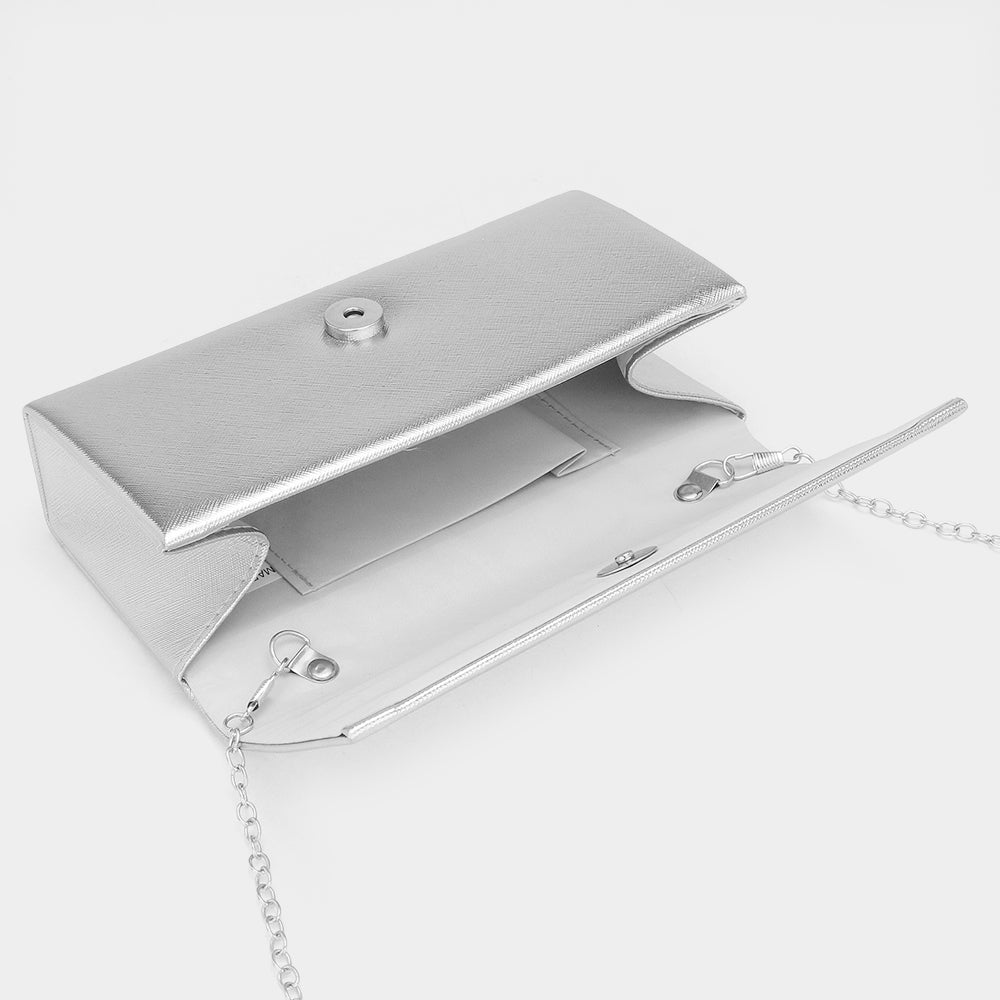 Madeline Love Silver Metallic Clutch Bag / Crossbody Bag - Bags & Wallets - extra