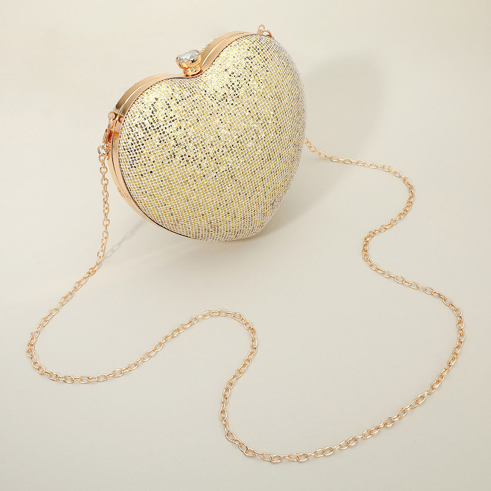 Madeline Love Gold Bling Studded Heart Shaped Evening Clutch Crossbody Bag - Bags & Wallets - extra