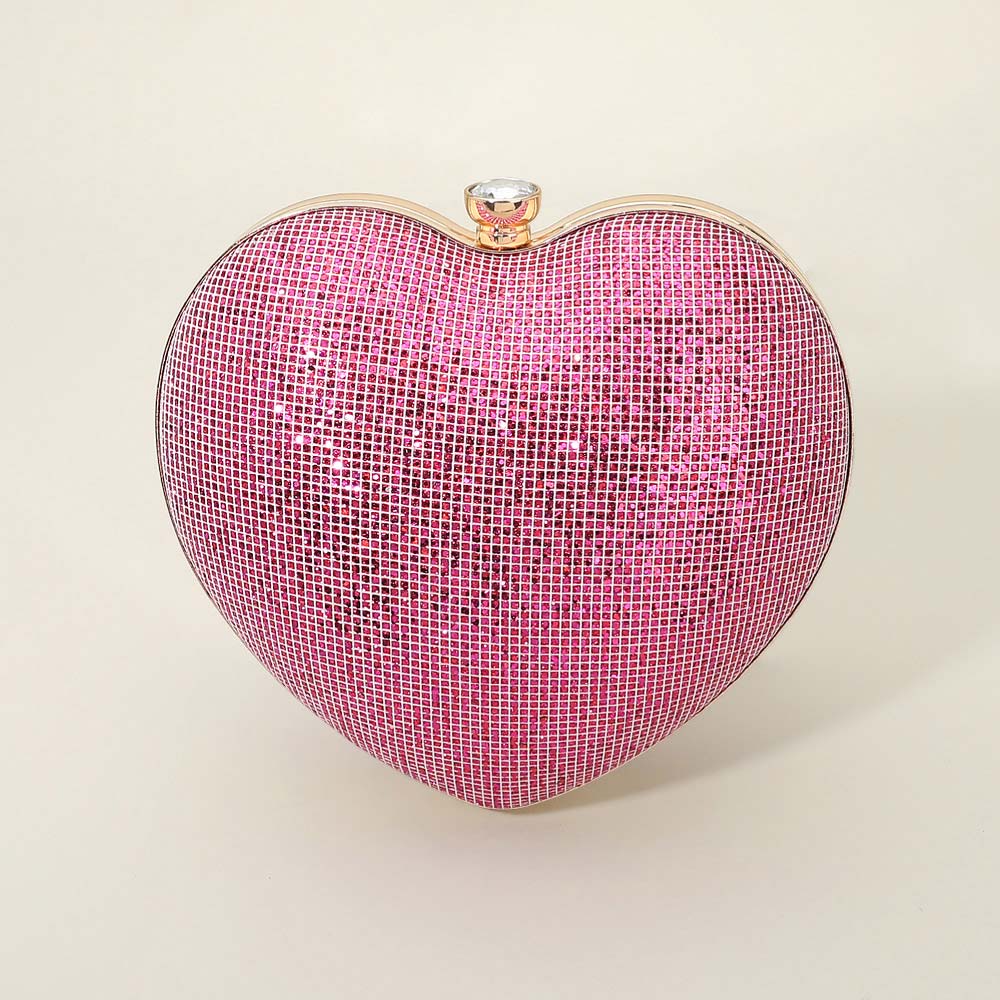Madeline Love Pink Bling Studded Heart Shaped Evening Clutch Crossbody Bag - Bags & Wallets