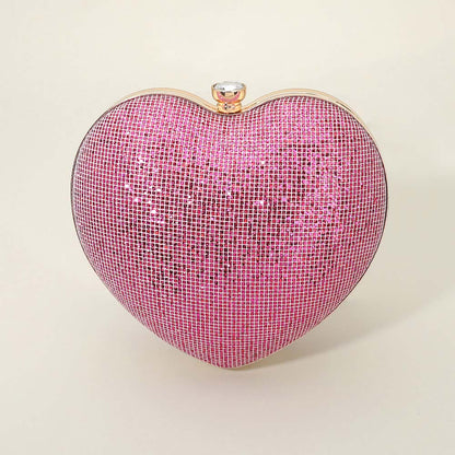 Madeline Love Pink Bling Studded Heart Shaped Evening Clutch Crossbody Bag - Bags & Wallets