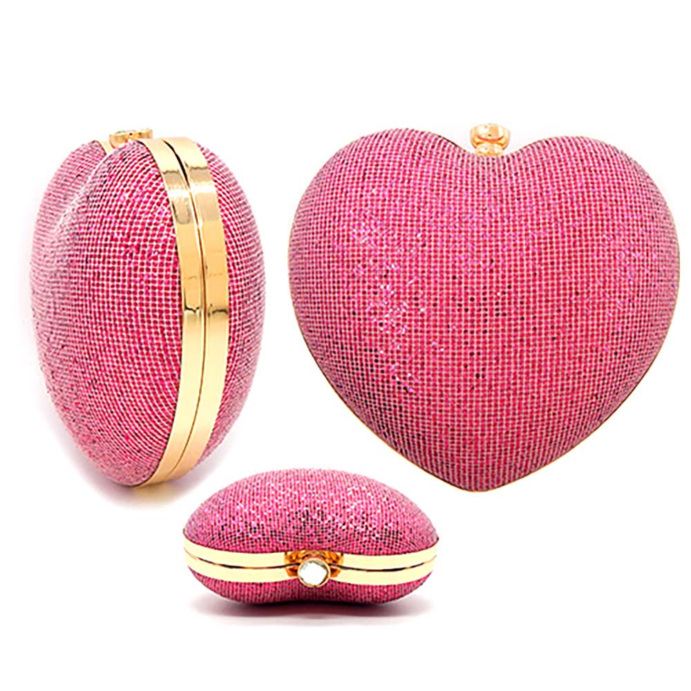 Madeline Love Pink Bling Studded Heart Shaped Evening Clutch Crossbody Bag - Bags & Wallets - extra