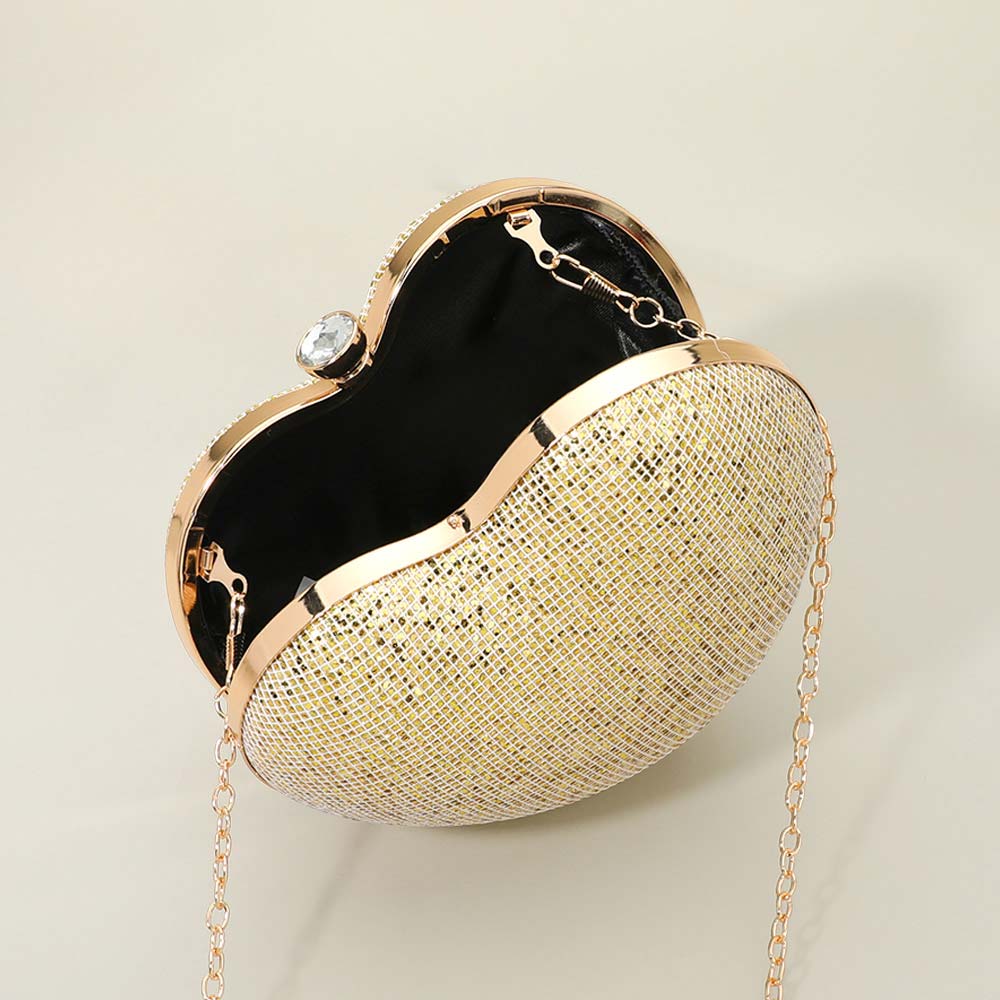 Madeline Love Pink Bling Studded Heart Shaped Evening Clutch Crossbody Bag - Bags & Wallets - extra