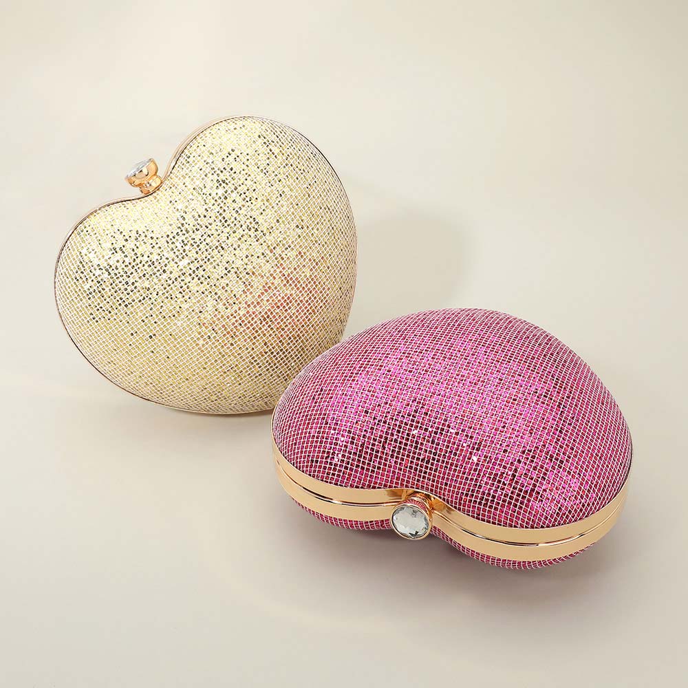 Madeline Love Pink Bling Studded Heart Shaped Evening Clutch Crossbody Bag - Bags & Wallets - extra