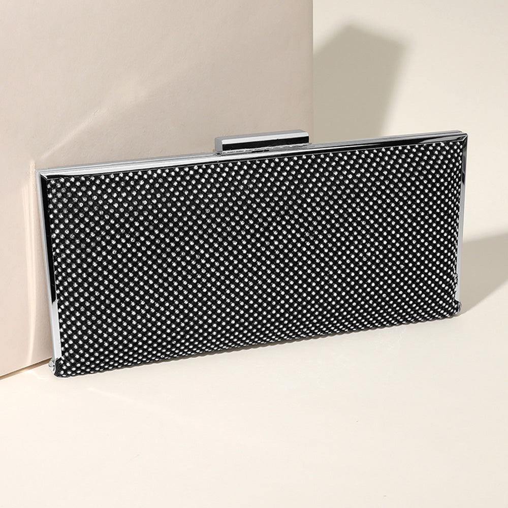 Madeline Love Black, Clear Bling Solid Flat Evening Clutch / Crossbody Bag - Bags & Wallets