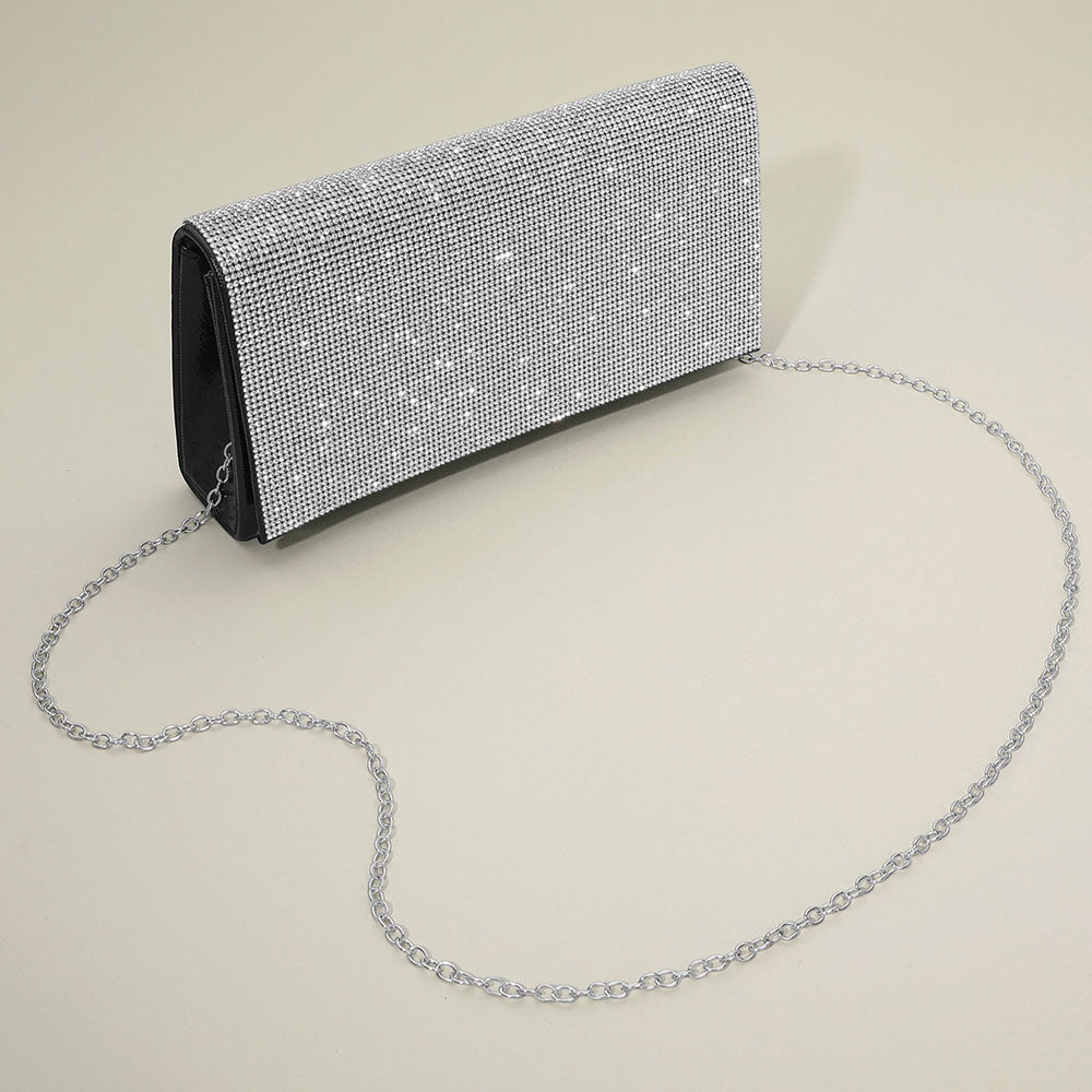 Madeline Love Black, Clear Bling Studded Evening Clutch Bag / Crossbody Bag - Bags & Wallets - extra