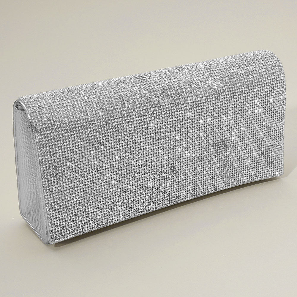 Madeline Love Clear, Silver Bling Studded Evening Clutch Bag / Crossbody Bag - Bags & Wallets