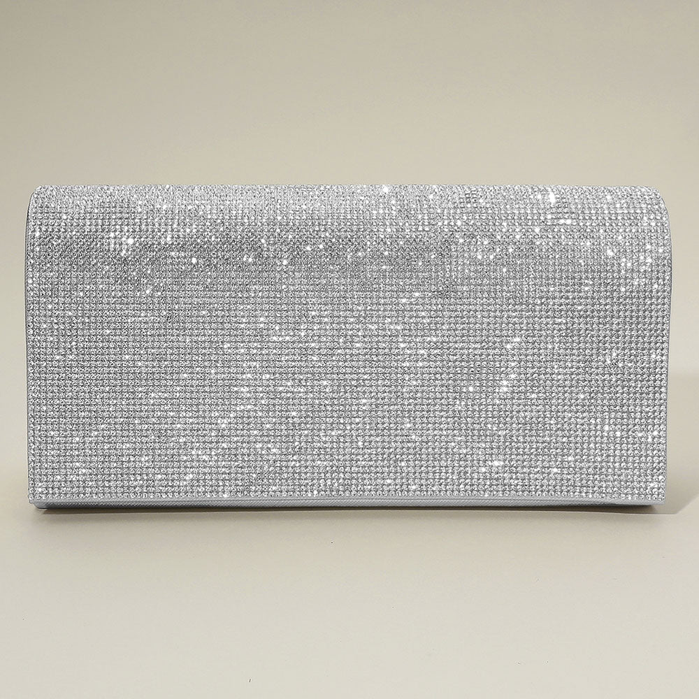 Madeline Love Clear, Silver Bling Studded Evening Clutch Bag / Crossbody Bag - Bags & Wallets - extra