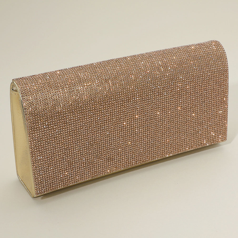 Madeline Love Gold Bling Studded Evening Clutch Bag / Crossbody Bag - Bags & Wallets
