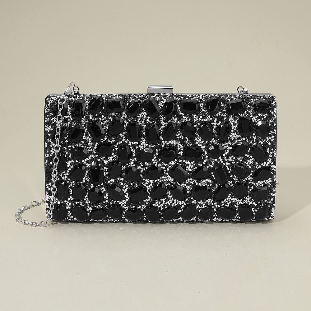 Madeline Love Black Faceted Stone Embellished Evening Clutch Bag - Bags & Wallets