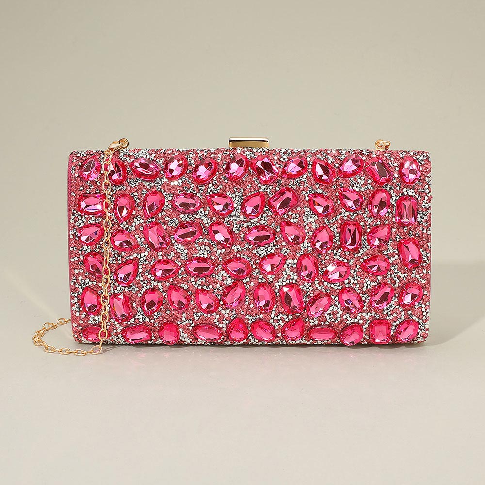 Madeline Love Pink Faceted Stone Embellished Evening Clutch Bag - Bags & Wallets