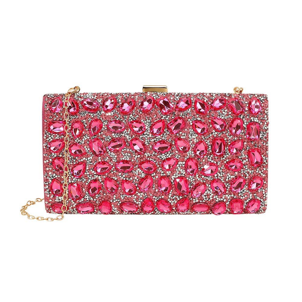 Madeline Love Pink Faceted Stone Embellished Evening Clutch Bag - Bags & Wallets - desc