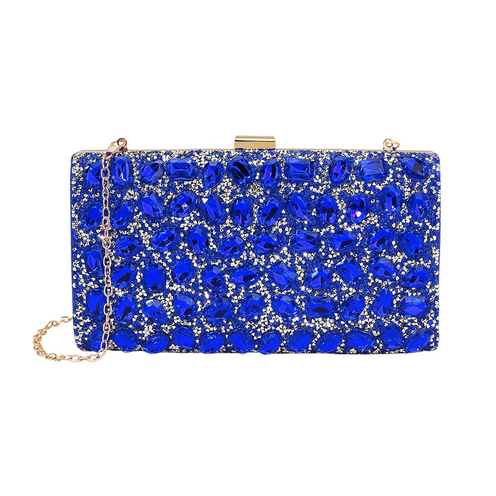 Madeline Love Sapphire Faceted Stone Embellished Evening Clutch Bag - Bags & Wallets - desc