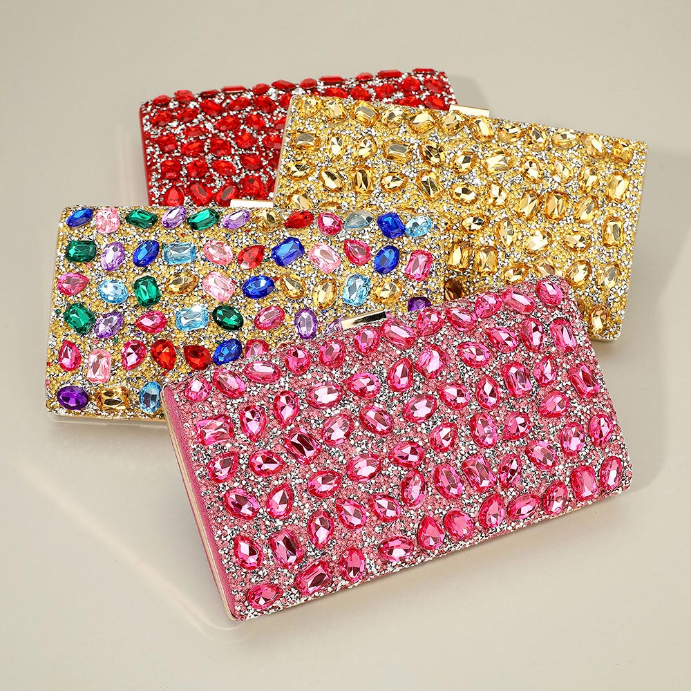 Madeline Love Sapphire Faceted Stone Embellished Evening Clutch Bag - Bags & Wallets - extra
