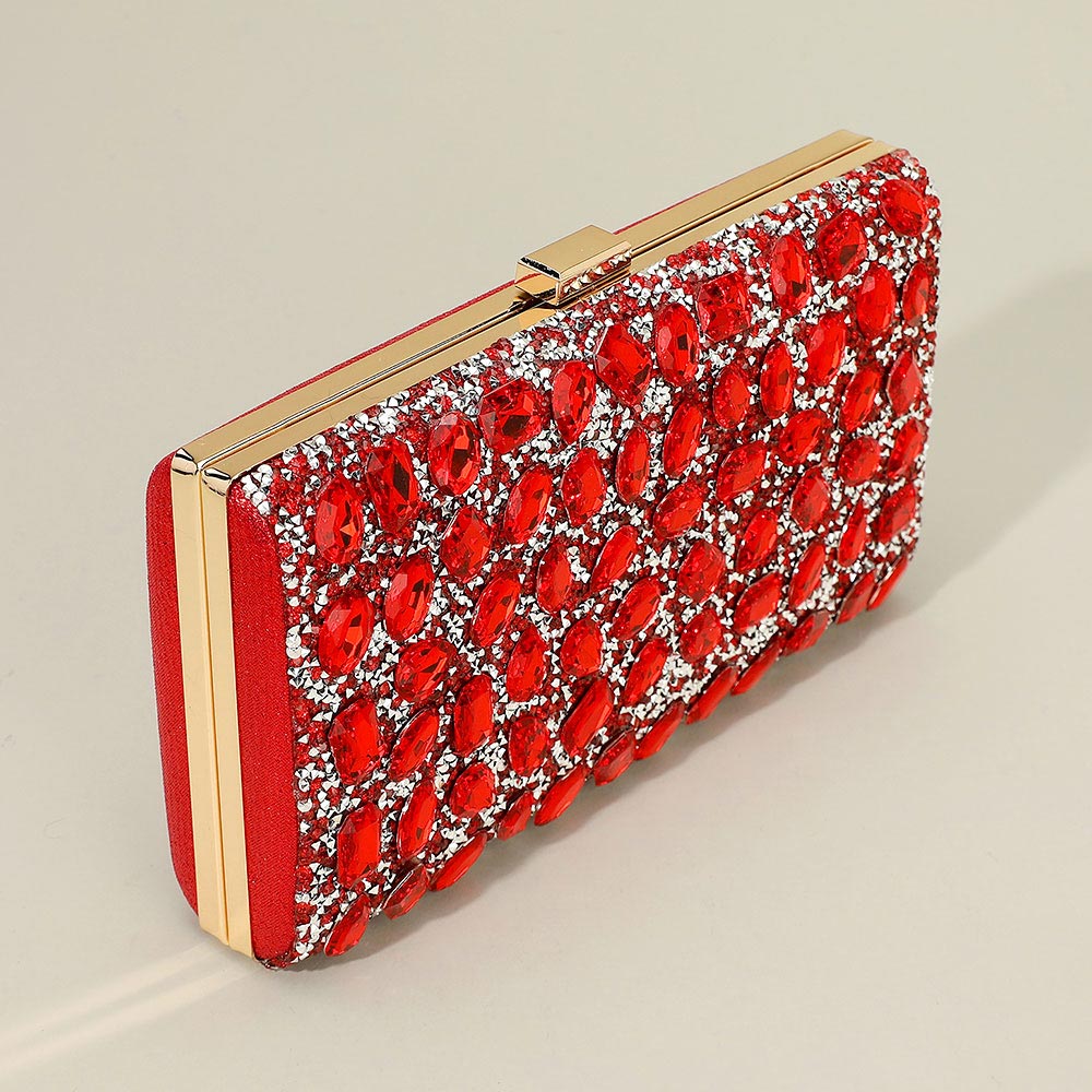 Madeline Love Sapphire Faceted Stone Embellished Evening Clutch Bag - Bags & Wallets - extra