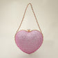 Madeline Love Pink Rhinestone Studded Heart Shaped Evening Clutch Crossbody Bag - Bags & Wallets