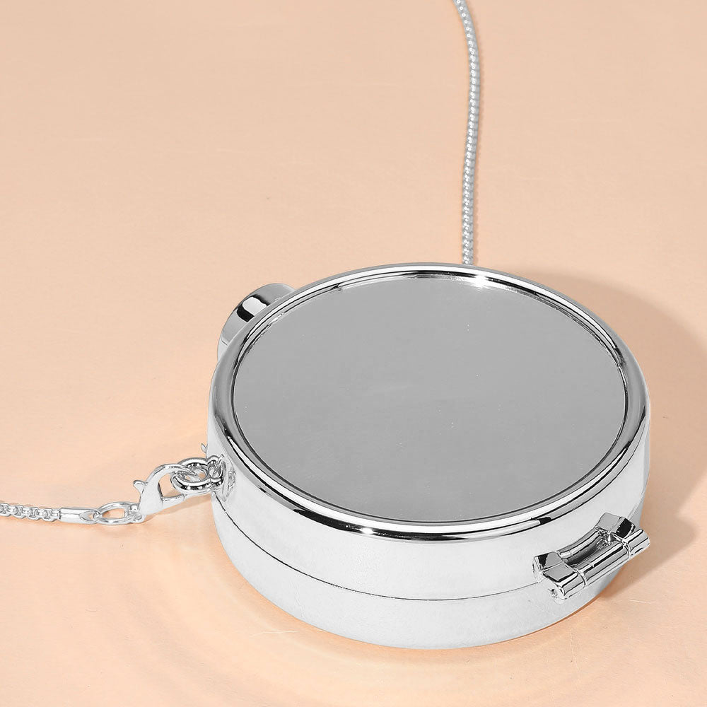 Madeline Love Silver Metallic Round Compact Mirror Clutch Evening Bag Crossbody Bag - Bags & Wallets