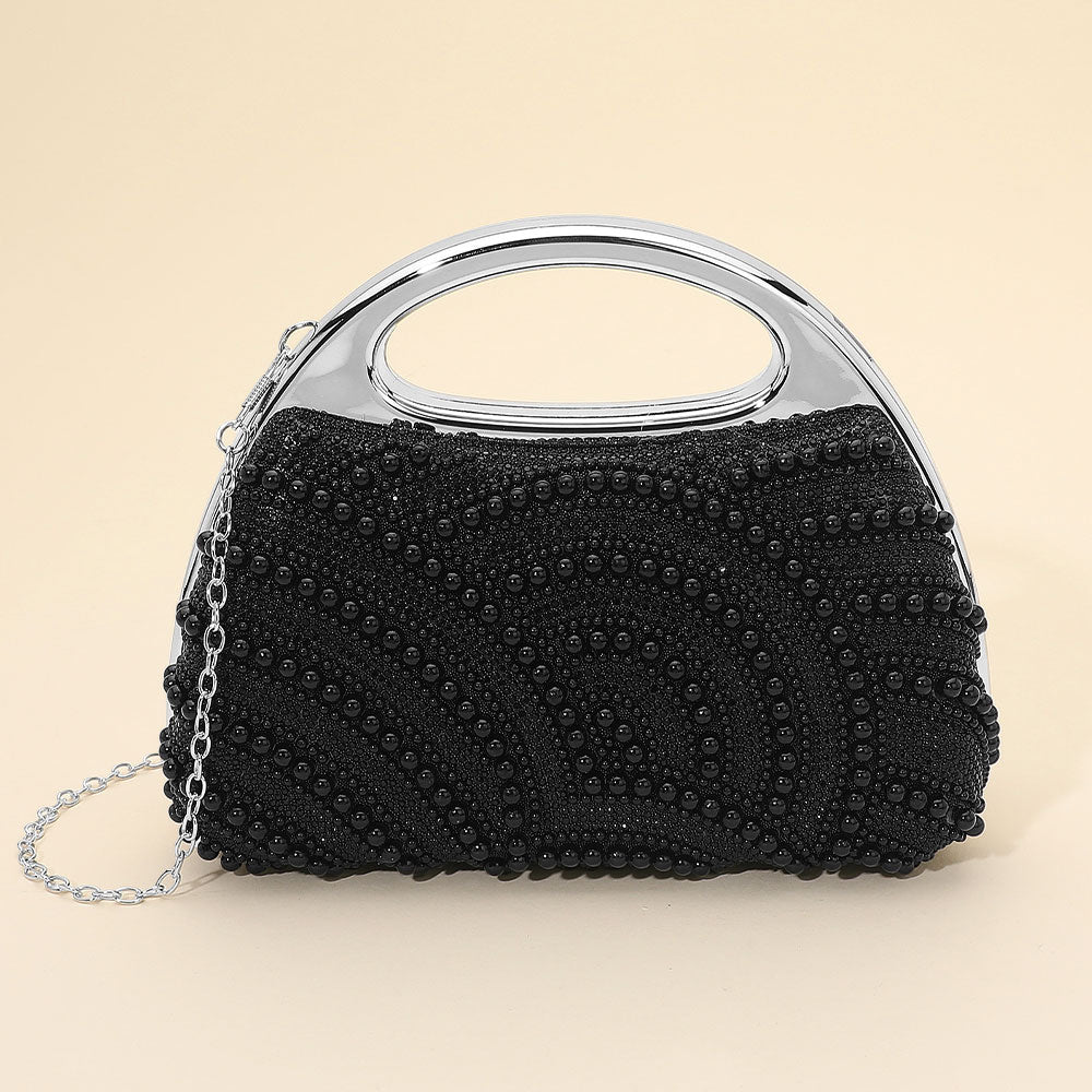 Madeline Love Black Pearl Rhinestone Embellished Evening Clutch Crossbody Bag - Bags & Wallets