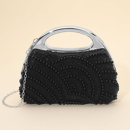 Madeline Love Black Pearl Rhinestone Embellished Evening Clutch Crossbody Bag - Bags & Wallets