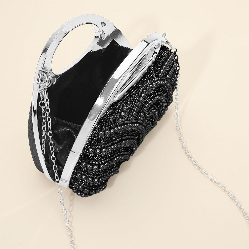 Madeline Love Black Pearl Rhinestone Embellished Evening Clutch Crossbody Bag - Bags & Wallets - extra